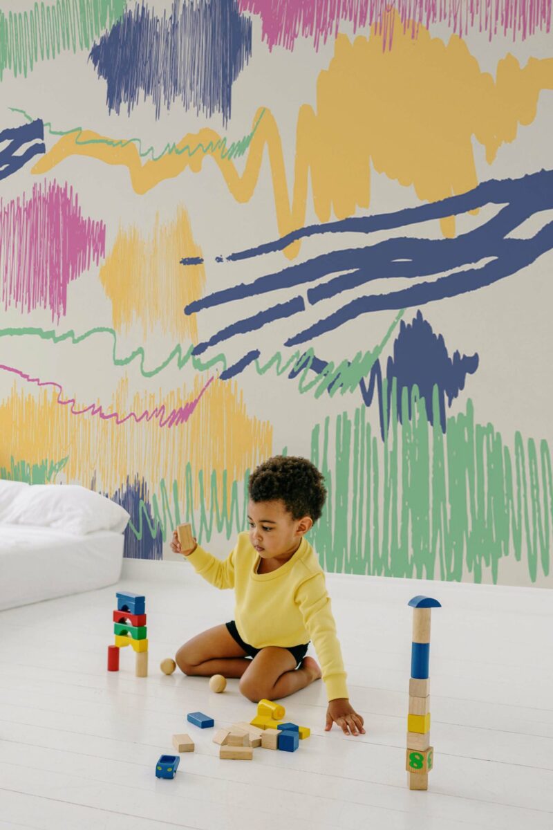 Abstract Doodle Delight peel and stick or non-pasted wall mural. Fancy Walls removable self-adhesive or traditional colorful doodle art eco-friendly and PVC-free kids room mural wallpaper.