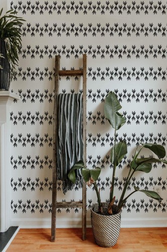 Scandinavian style living room decorated with Abstract leaf stripe peel and stick wallpaper