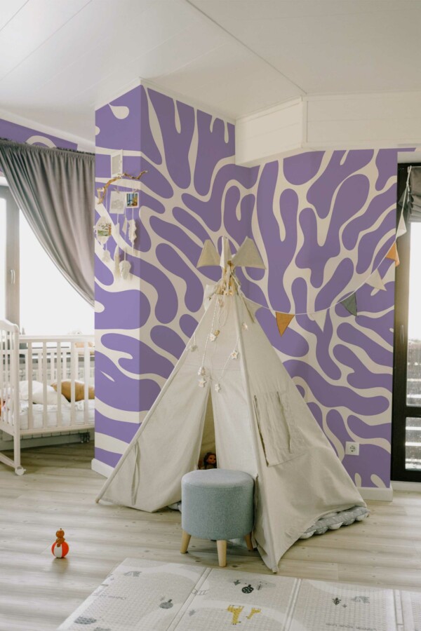 Mural for wall with funky purple aesthetic forms by Fancy Walls