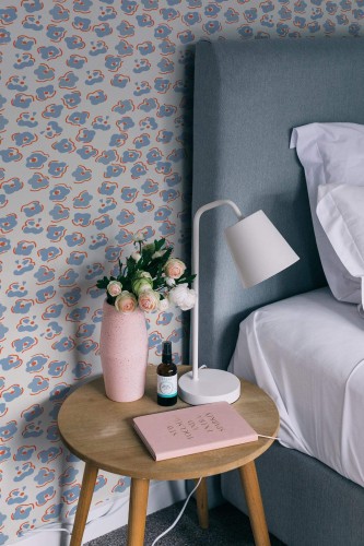Rustic style bedroom decorated with Abstract retro floral peel and stick wallpaper