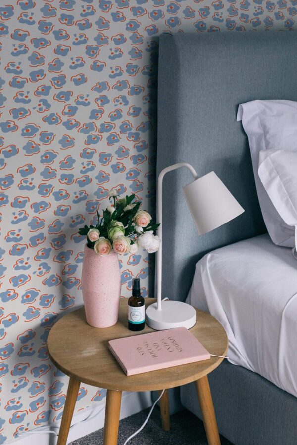 Rustic style bedroom decorated with Abstract retro floral peel and stick wallpaper