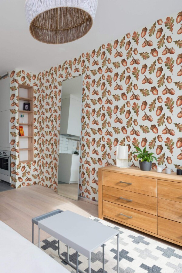 Scandinavian style small apartment decorated with Acorn peel and stick wallpaper