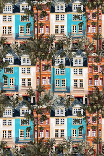 Pattern repeat of Aesthetic city removable wallpaper design
