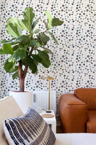 Mid-century style living room decorated with Aesthetic dot peel and stick wallpaper