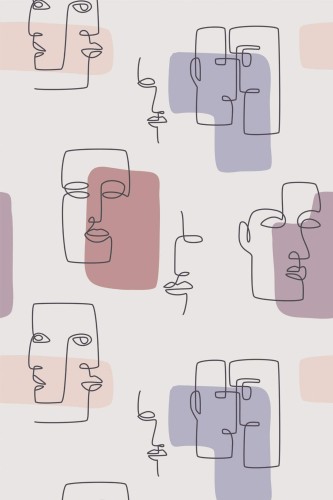 Pattern repeat of Aesthetic face line art removable wallpaper design