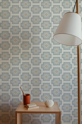 Minimal style bathroom decorated with Aesthetic geometry peel and stick wallpaper