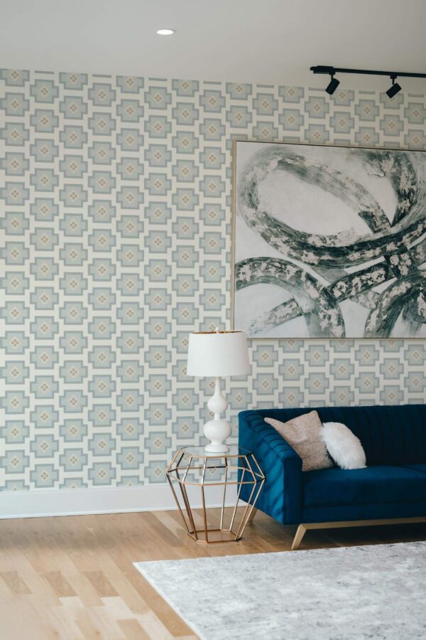Modern style living room decorated with Aesthetic geometry peel and stick wallpaper