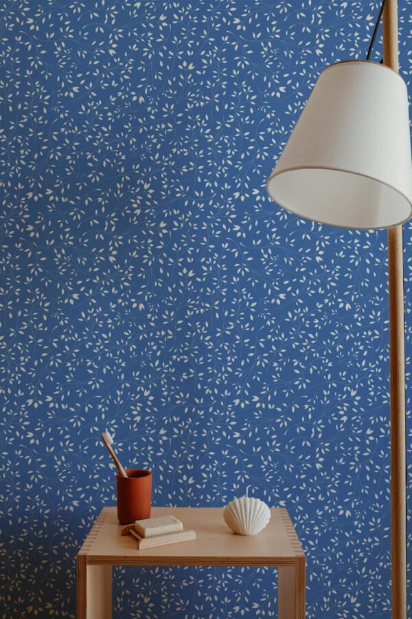 Minimal style bathroom decorated with Aesthetic leaves peel and stick wallpaper
