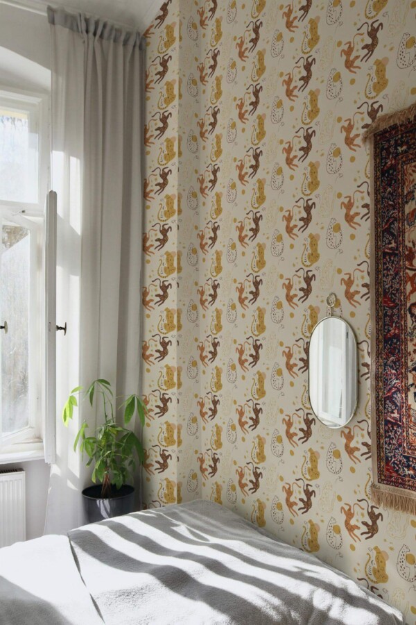 Bohemian style bedroom decorated with Aesthetic leopard peel and stick wallpaper
