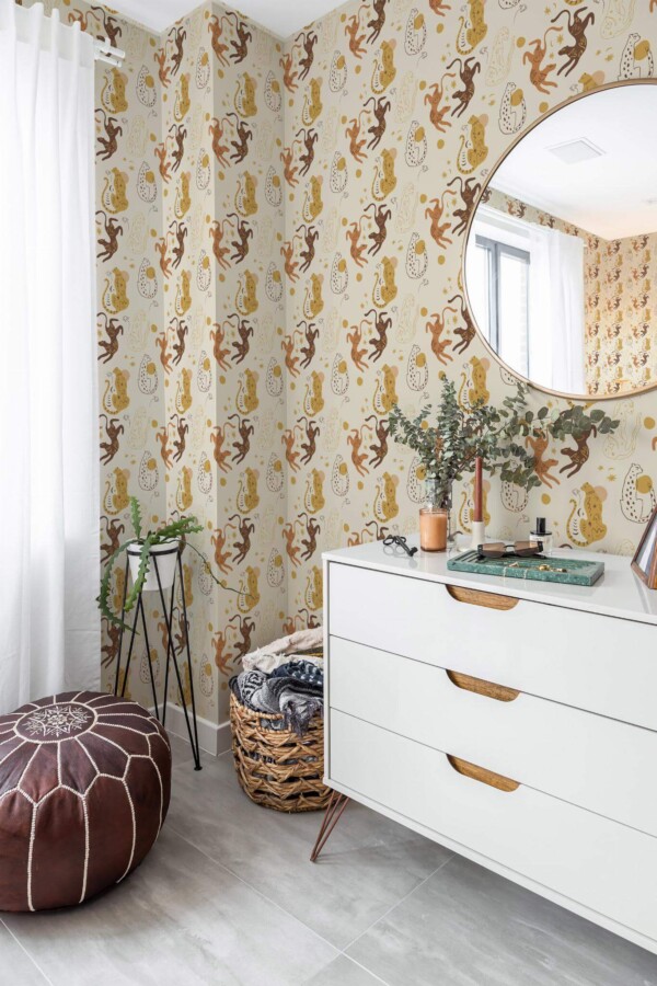 Scandinavian style bedroom decorated with Aesthetic leopard peel and stick wallpaper and Mediterranean accents