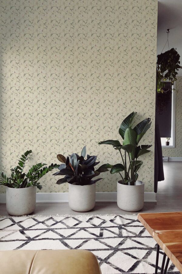 Fancy Walls refined Beige Floral traditional wallpaper for Living room walls.