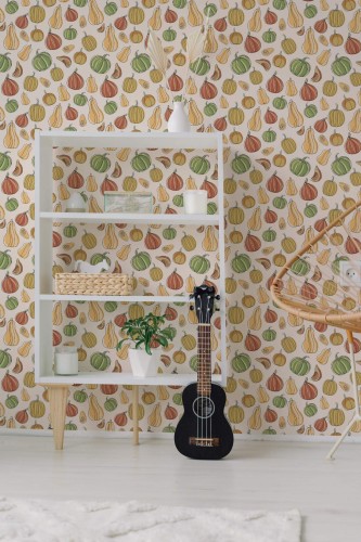 Minimal boho style living room decorated with Aesthetic Pumpkin peel and stick wallpaper