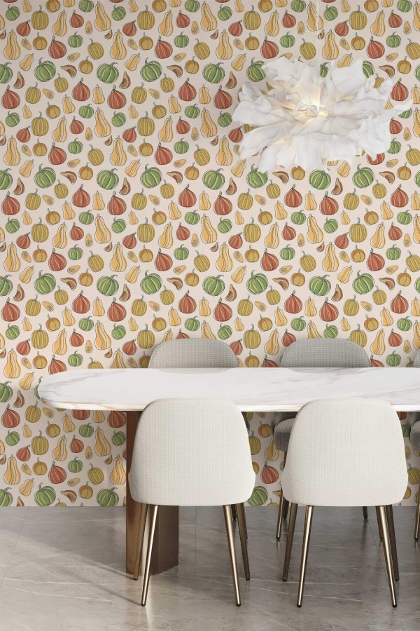 Minimal modern style dining room decorated with Aesthetic Pumpkin peel and stick wallpaper