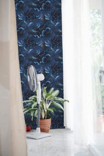 Aesthetic star wallpaper in a minimalist living room with removable self-adhesive design