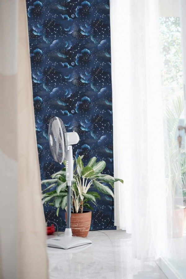 Aesthetic star wallpaper in a minimalist living room with removable self-adhesive design