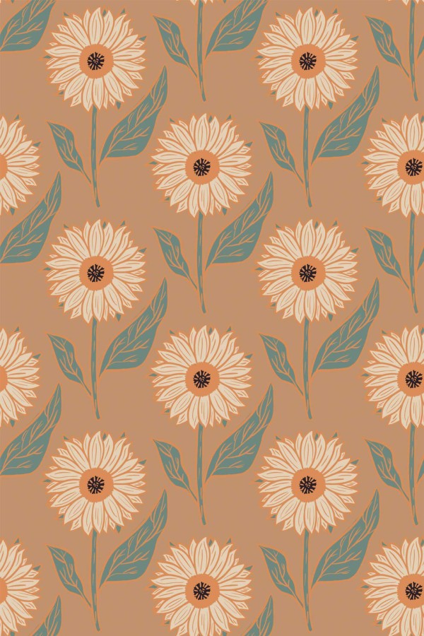 Pattern repeat of Aesthetic sunflower removable wallpaper design
