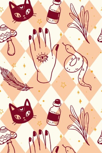 Pattern repeat of Aesthetic Witch Halloween removable wallpaper design