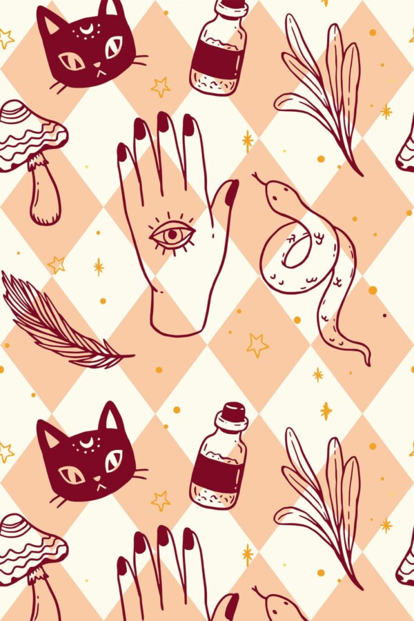 Pattern repeat of Aesthetic Witch Halloween removable wallpaper design