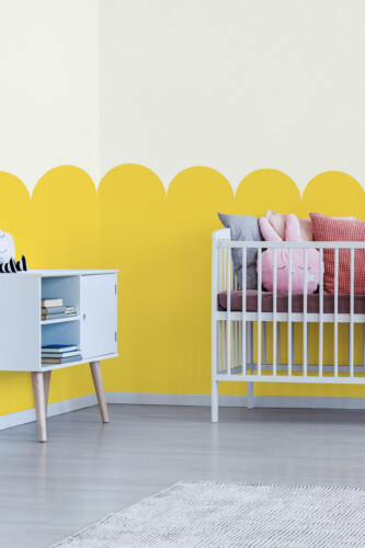 Aesthetic Yellow Shape peel and stick or non-pasted wall mural. Fancy Walls removable self-adhesive bold geometric pvc-free and eco-friendly mural wallpaper for offices and other creative spaces
