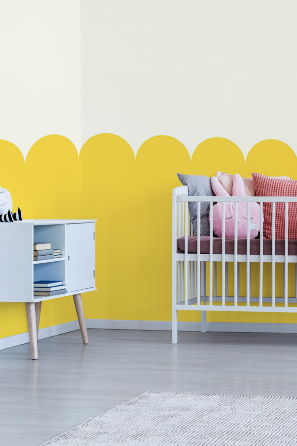 Aesthetic Yellow Shape peel and stick or non-pasted wall mural. Fancy Walls removable self-adhesive bold geometric pvc-free and eco-friendly mural wallpaper for offices and other creative spaces