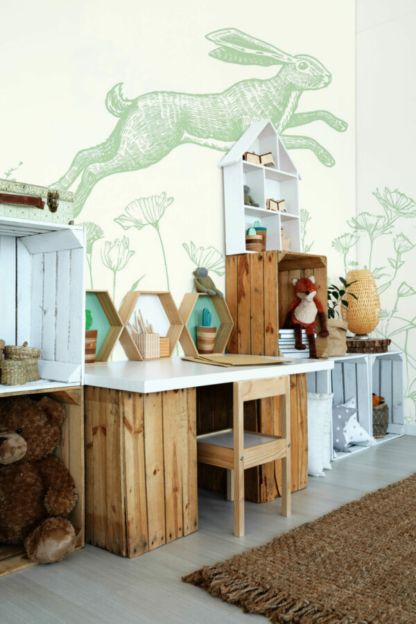 Beige Bunny Meadow murals for walls by Fancy Walls
