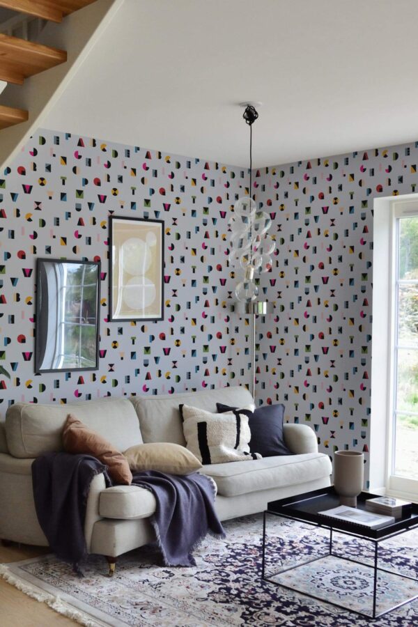 Contemporary style living room and kitchendecorated with Alphabet letters peel and stick wallpaper