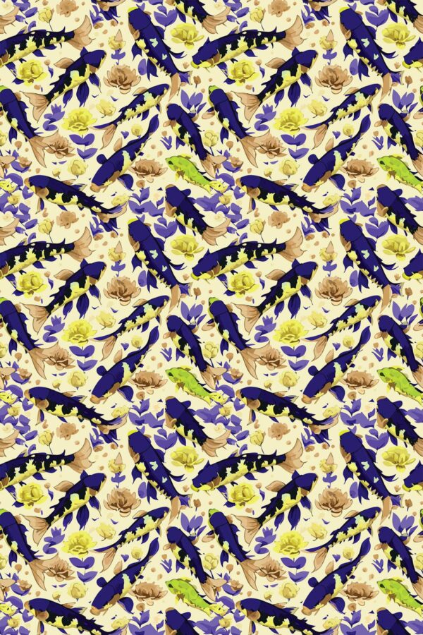Traditional Majestic Koi Dance in Yellow wallpaper by Fancy Walls
