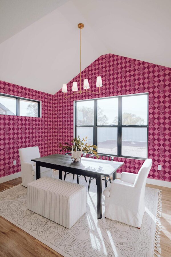 Elegant minimal style dining room decorated with Angry tigers peel and stick wallpaper