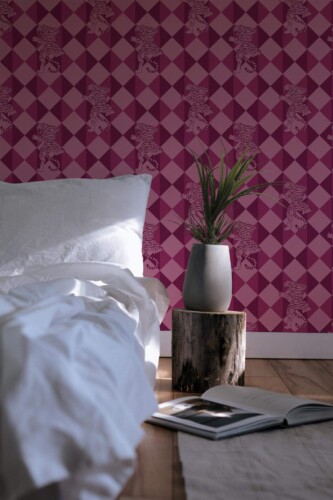 Minimal scandinavian style bedroom decorated with Angry tigers peel and stick wallpaper