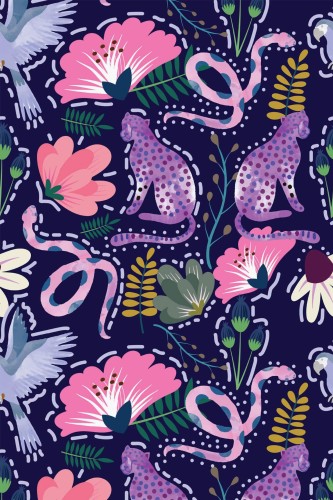 Pattern repeat of Animal colorful removable wallpaper design