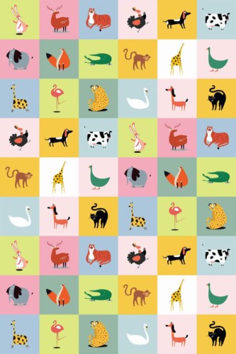 Pattern repeat of Animal mosaic removable wallpaper design