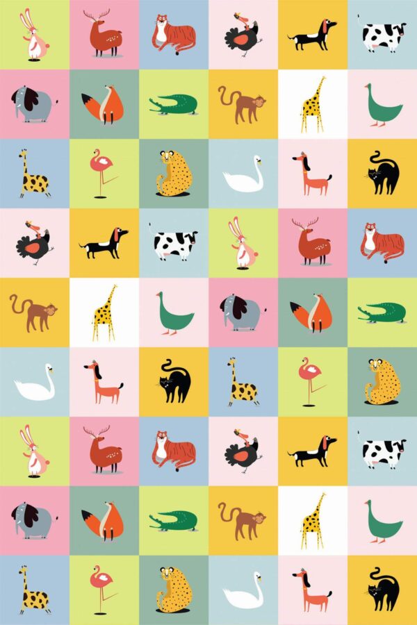 Pattern repeat of Animal mosaic removable wallpaper design