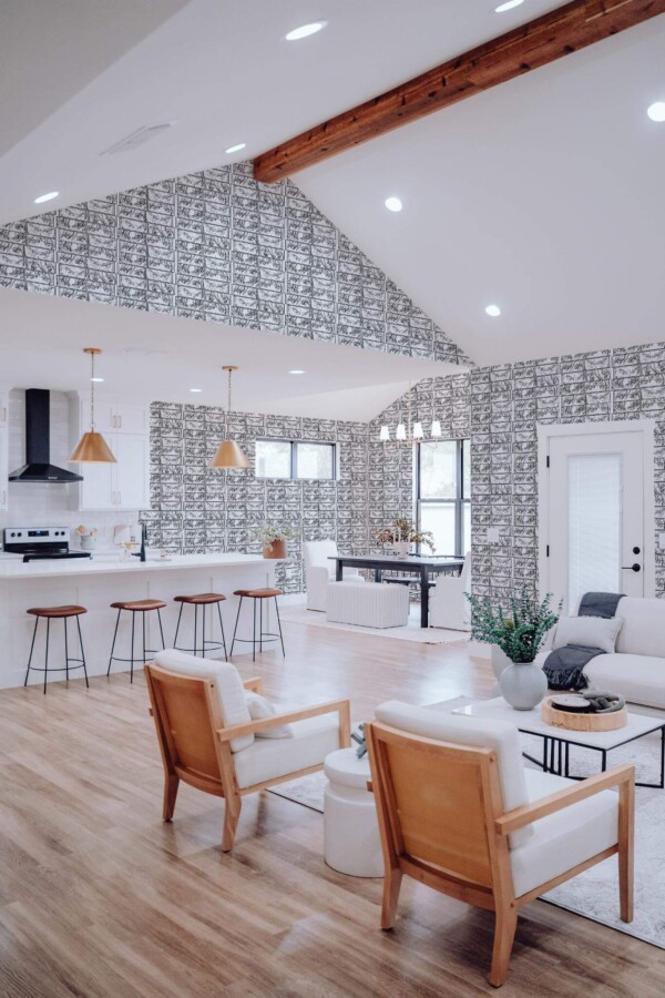 Contemporary style living room and kitchendecorated with Anime peel and stick wallpaper