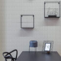 Industrial modern style dining room decorated with Art deco abstract peel and stick wallpaper