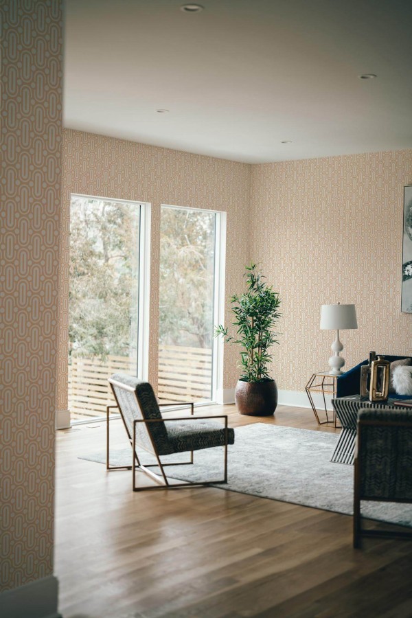 Modern style living room decorated with Art deco ellipse peel and stick wallpaper