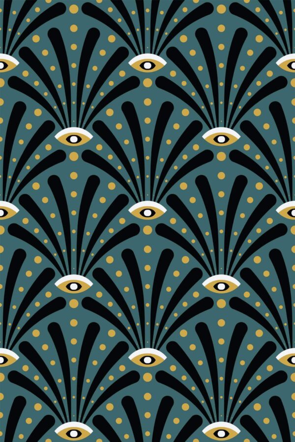 Pattern repeat of Art deco eyes removable wallpaper design