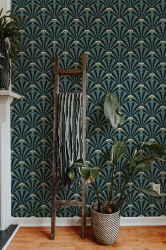 Scandinavian style living room decorated with Art deco eyes peel and stick wallpaper
