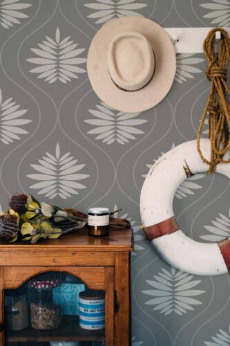 Coastal nautical style living room decorated with Art deco flower peel and stick wallpaper