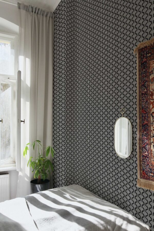 Art deco mushroom self-adhesive wallpaper in black and white by Fancy Walls