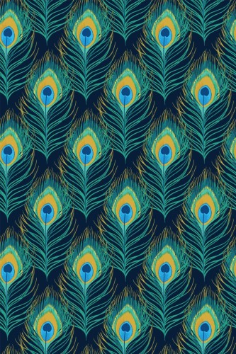 Pattern repeat of Art Deco peacock removable wallpaper design