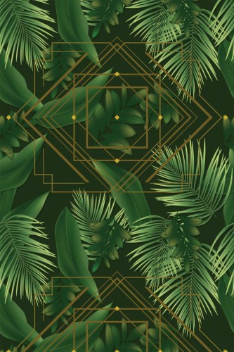 Pattern repeat of Art deco tropical removable wallpaper design