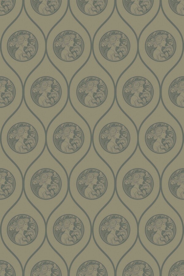 Fancy Walls unpasted wallpaper showcasing a vintage-inspired Art Nouveau woman.