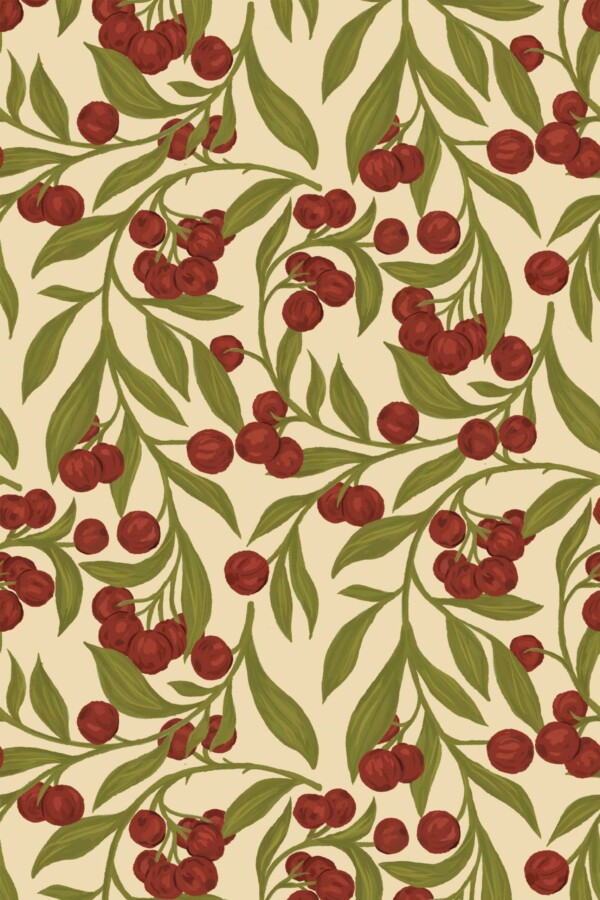 Fancy Walls Autumn Berries Green Simple traditional wallpaper