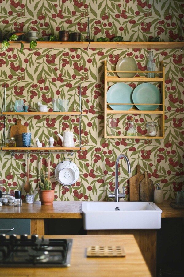 Fancy Walls Autumn Berries Green Simple self-adhesive wallpaper