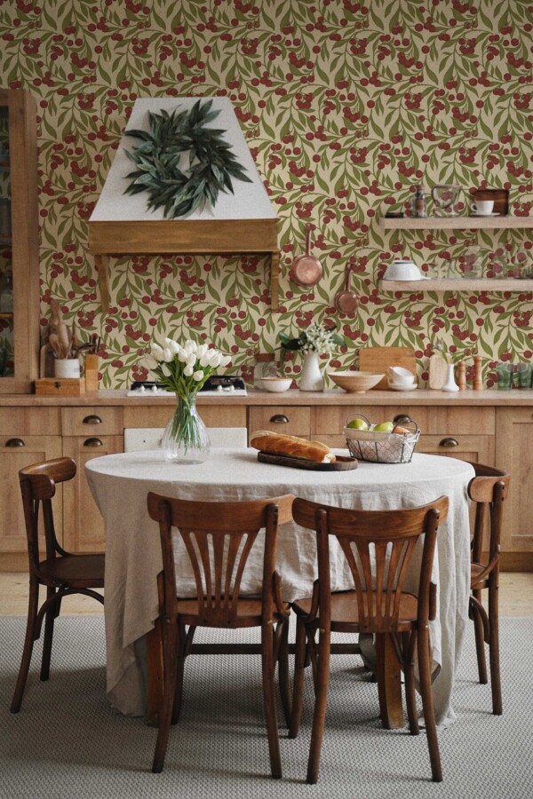 Fancy Walls Autumn Berries Green Simple traditional wallpaper