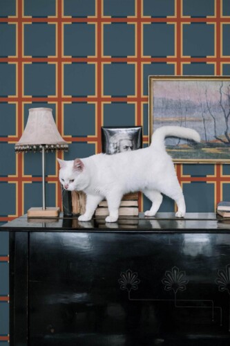 Industrial style music room decorated with Autumn geometry peel and stick wallpaper