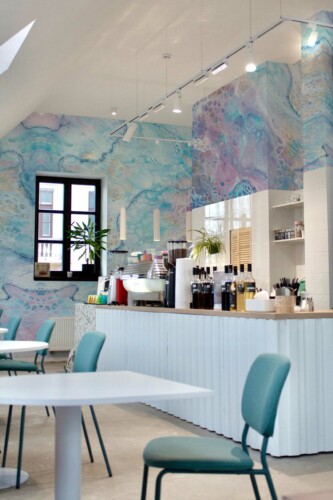 Removable wall mural featuring Serene Blue Marble by Fancy Walls
