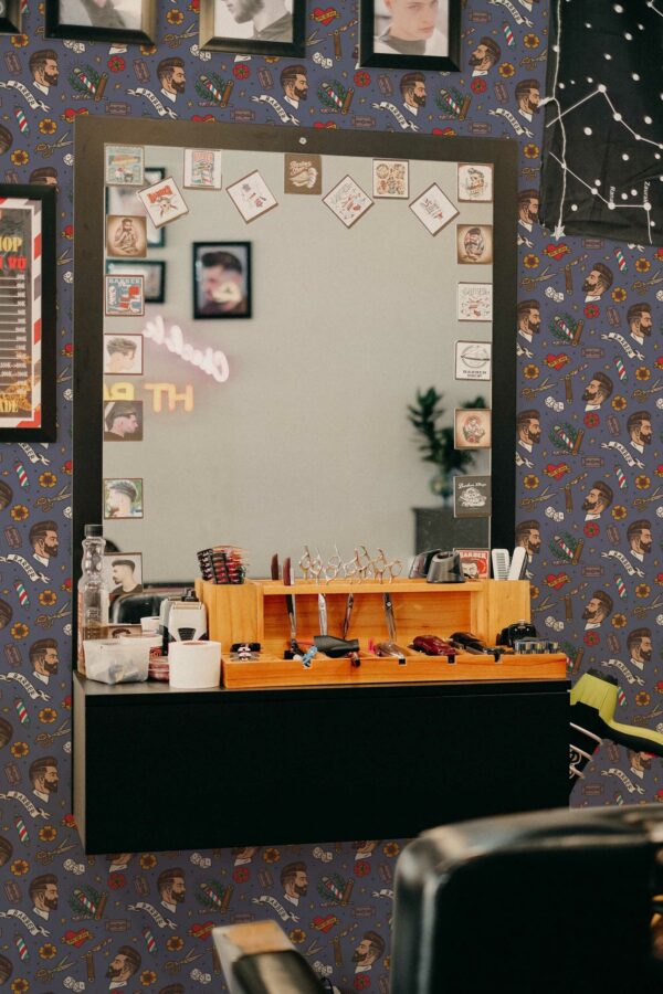 Removable Barber's Purple Panache wallpaper from Fancy Walls