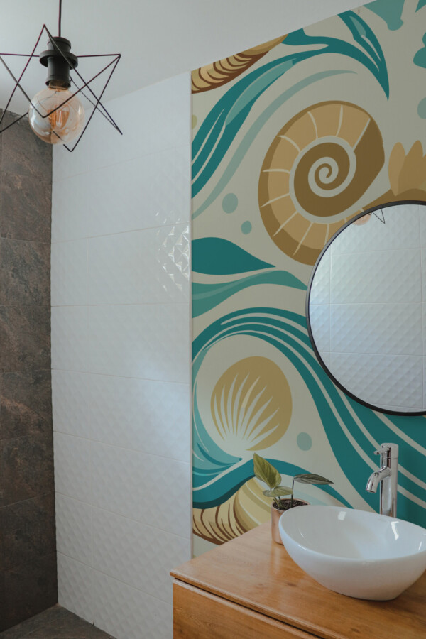 Fancy Walls abstract beach pattern for bathroom wall mural peel and stick