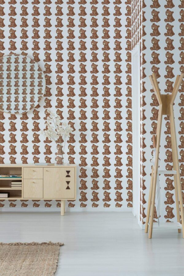 Minimal style entryway decorated with Bear peel and stick wallpaper